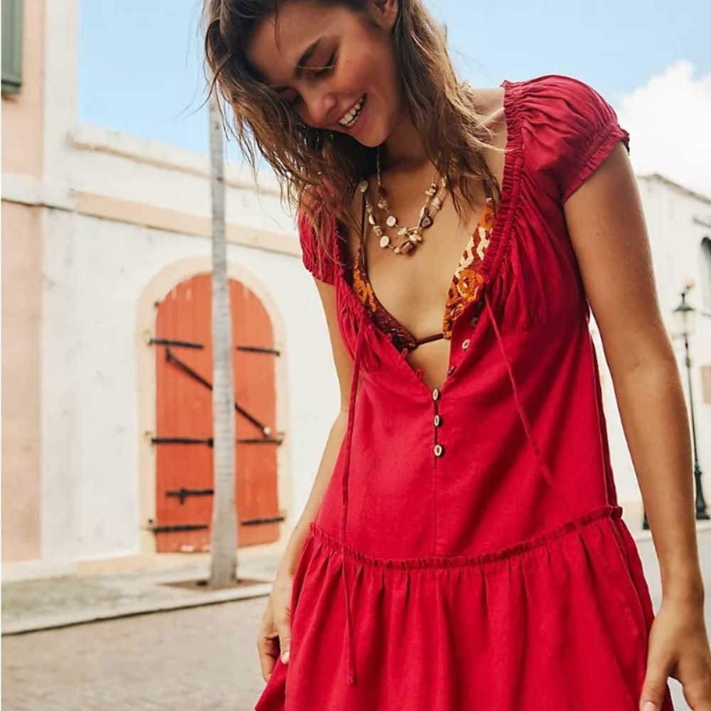 Free People Free-Est Perri Linen Drop-Waist Mini in Wild Rose